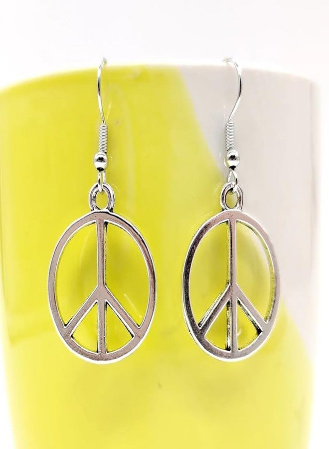 POYAMUSE Silver Peace Earrings for Women, Simple Peace Sign Dangle Earrings for Women - Retro Hippie Jewelry - Silver - Image 5